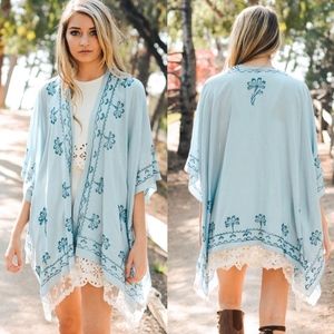 Bellanblue Accessories - MUST HAVE Embroidered Kimono - SKY BLUE Bellanblue Accessories - MUST HAVE Embroidered Kimono - SKY BLUE